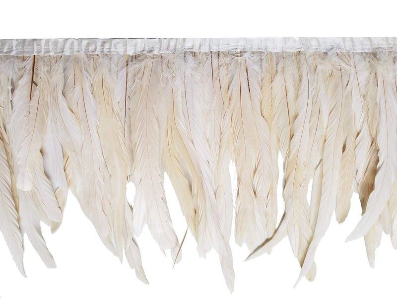HAPPY FEATHER 2 Yards 10-12" Rooster Hackle Feather Fringe Trim, Sewing Craft Feather for DIY Decorations-Off White - Image 3